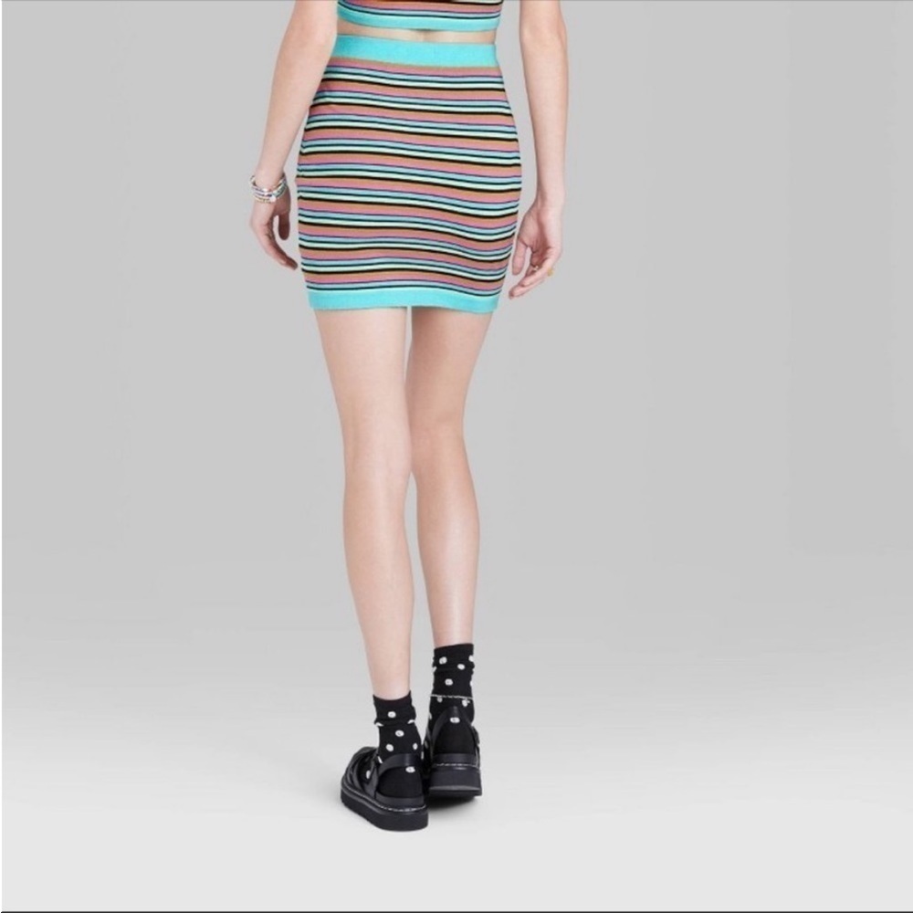 Wild Fable Multi Color Stripe Jacquard Knit Sweater Bodycon Mini Skirt NWT - Picture 2 of 10